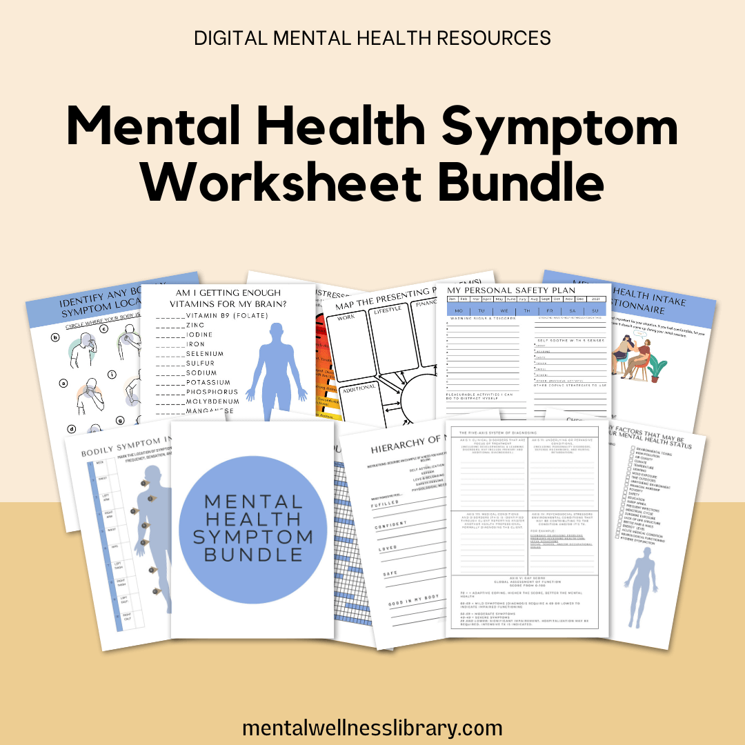 Mental Health Symptom Worksheet Bundle